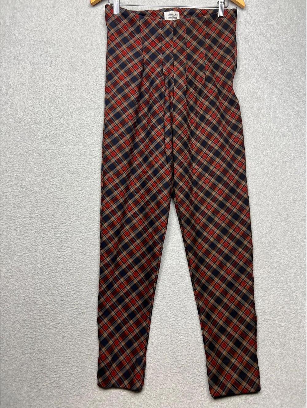 Vintage Women's Ponte Pleated High Rise Plaid Pants XL Stretchy Goth Punk Rock